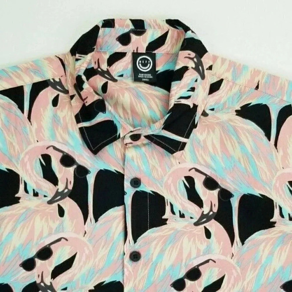 Neff Size Small Men's Pink Flamingo Sunglass Short Sleeve Logo Tag Cotton Shirt - Picture 10 of 11